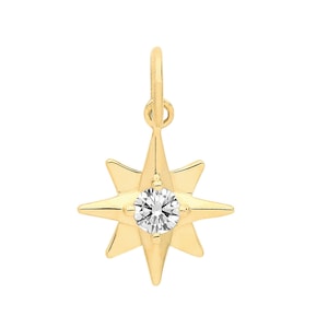 9ct Yellow Gold Small 9mm Eight Point Star Design Cz Pendant - Etsy