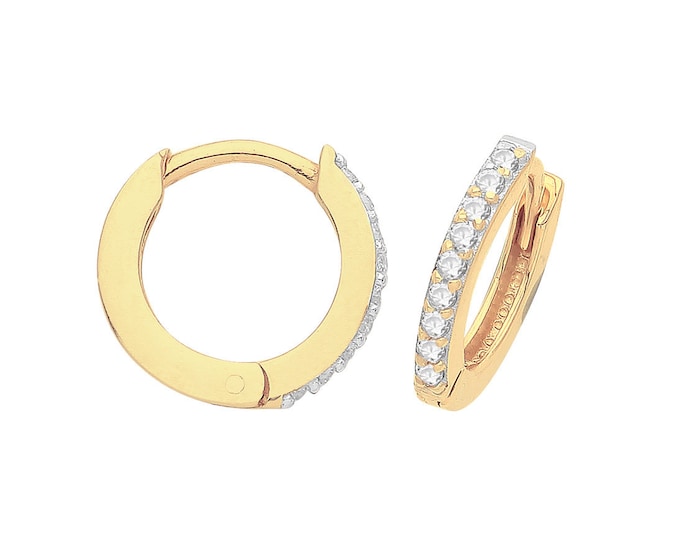 9ct Yellow Gold 8mm Diameter Claw Set Cz Hinged Cartilage Hoop Earrings - Real 9K Gold