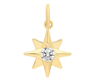 9ct Yellow Gold Small 9mm Eight Point Star Design Cz Pendant - Real 9K Gold