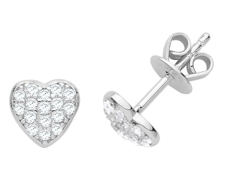 925 Sterling Silver 6mm Pave Cz Heart Stud Earrings
