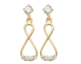 9ct Yellow Cz Gold Twisted Figure of Eight Infinity 1.5cm Drop Earrings - Real 9K Gold