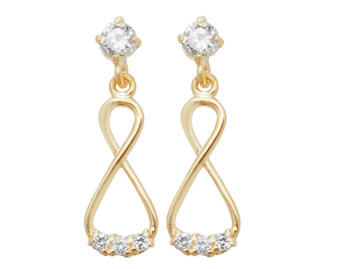 9ct Yellow Cz Gold Twisted Figure of Eight Infinity 1.5cm Drop Earrings - Real 9K Gold