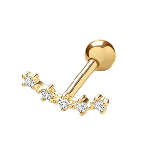 SINGLE 9ct Yellow Gold Constellation Cz Stars Cartilage 6mm Bar Screw Back Stud Earring - Solid 9K Gold