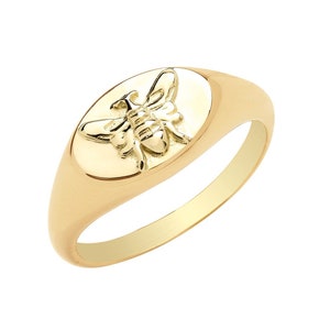 9ct Yellow Gold 1.2mm Shank Bumble Bee ID Signet Ring Hallmarked - Real 9K Gold