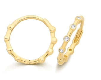 9ct Yellow Gold 12mm Diameter Bezel Set Cz Bobble Bead Hinged Huggies Hoop Earrings - Solid 9K Gold