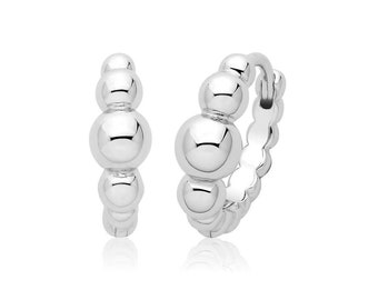 925 Sterling Silver 11mm Diameter Bobble Hinged Clicker Hoop Earrings - Rhodium Plated