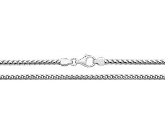 Silver Franco Link Chain Necklace Rhodium Plated 925 Sterling Silver 2mm Wide
