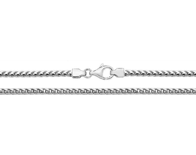 Silver Franco Link Chain Necklace Rhodium Plated 925 Sterling Silver 2mm Wide