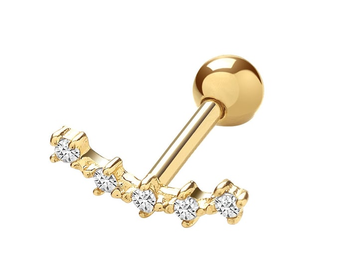 SINGLE 9ct Yellow Gold Constellation Cz Stars Cartilage 6mm Bar Screw Back Stud Earring - Solid 9K Gold