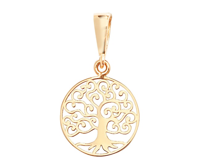 9ct Yellow Gold Small 10mm Diameter Cut Out Tree of Life Pendant- Real 9K Gold