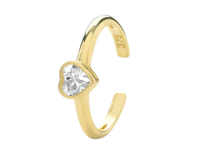 9ct Yellow Gold Heart Shaped Cz 8mm Cartilage Cuff Single Hoop Earring - Real 9K Gold