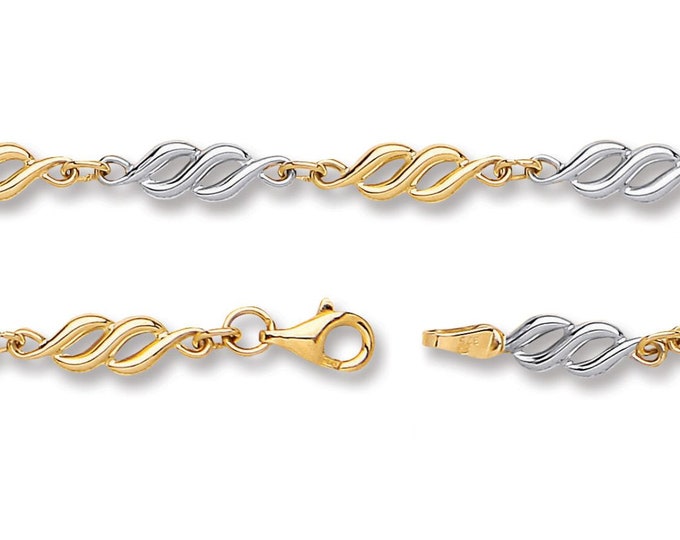 Twisted Spiral Link Bracelet 9ct 2 Colour Gold 7" Bracelet Hallmarked - Real 9K Gold