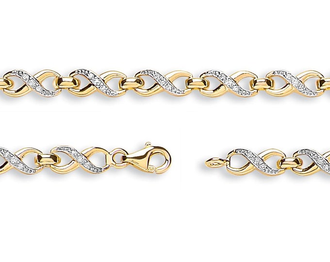 Figure of Eight Infinity Cz Link Bracelet 9ct Yellow Gold 7" Bracelet Hallmarked - Real 9K Gold