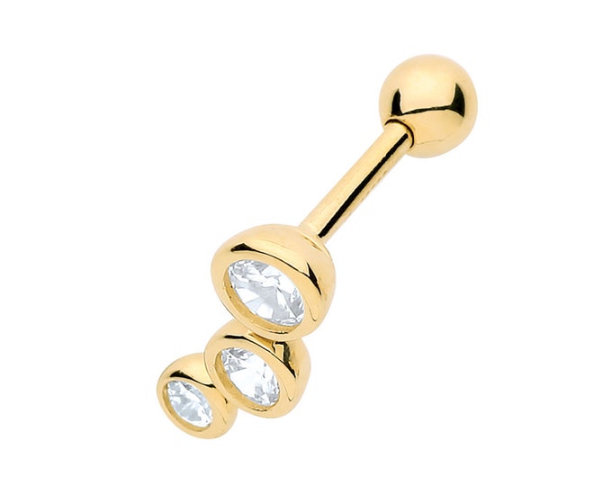 SINGLE 9ct Gold 8.5mm Post Trilogy Rubover Cz Helix Right Cartilage Screw Back Stud Earring - Solid 9K Gold