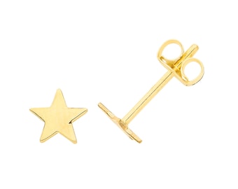 Pair of 9K Yellow Gold Small 4mm Flat Star Stud Earrings- Solid 9K Gold