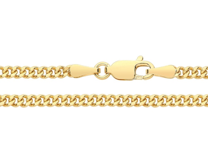 9ct Yellow Gold 2.3mm Wide Close Curb Link Chain Necklaces Hallmarked - 9K Gold