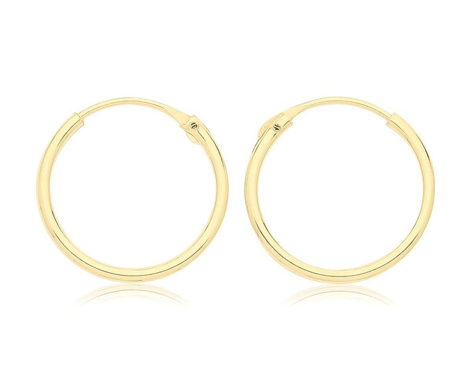 Pair of 9ct Yellow Gold 10mm Diameter Hinged Threader Sleeper Hoop Earrings - Real 9K Gold