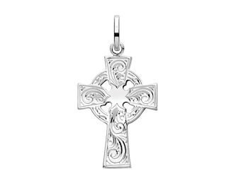 925 Solid Sterling Silver Celtic Scroll Design Engraved 2.4cm Cross Pendant