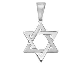 925 Sterling Silver Plain Polished Star of David Pendant Necklaces