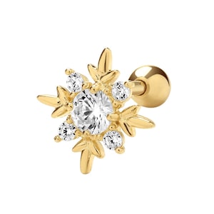 9ct Yellow Gold Cz Compass Helix Cartilage 6mm Bar Single Stud Screw Back Earring - Real 9K Gold