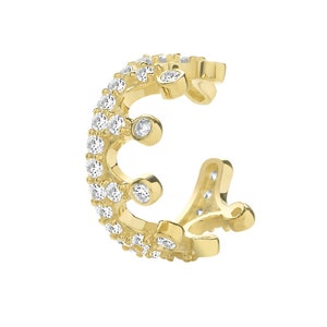 9ct Yellow Gold Pave Set Cz 8mm Crown Cartilage Cuff Single Hoop Earring - Real 9K Gold