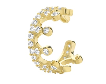 9ct Yellow Gold Pave Set Cz 8mm Crown Cartilage Cuff Single Hoop Earring - Real 9K Gold