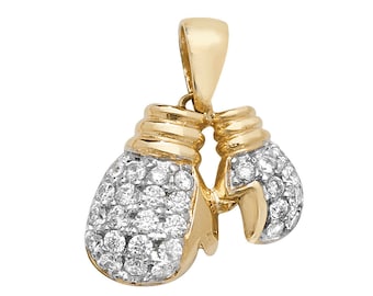 Pair 9ct Yellow Gold 2.2cm Pave Set Cz Boxing Gloves Pendant Hallmarked 2.8g - Real 9K Gold