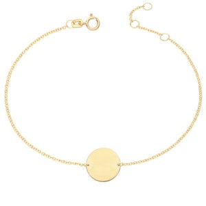 9ct Yellow Gold Circle Disc Tag 7" Lightweight ID Bracelet - Real 9K Gold Hallmarked
