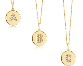 9ct Yellow Gold 10mm Diamond Initial Disc Pendants Letters A-Z Hallmarked - Real 9K Gold
