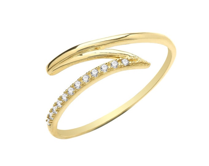 Ladies 9K Yellow Gold Pave Cz Zigzag Ring Hallmarked - Real 9K Gold