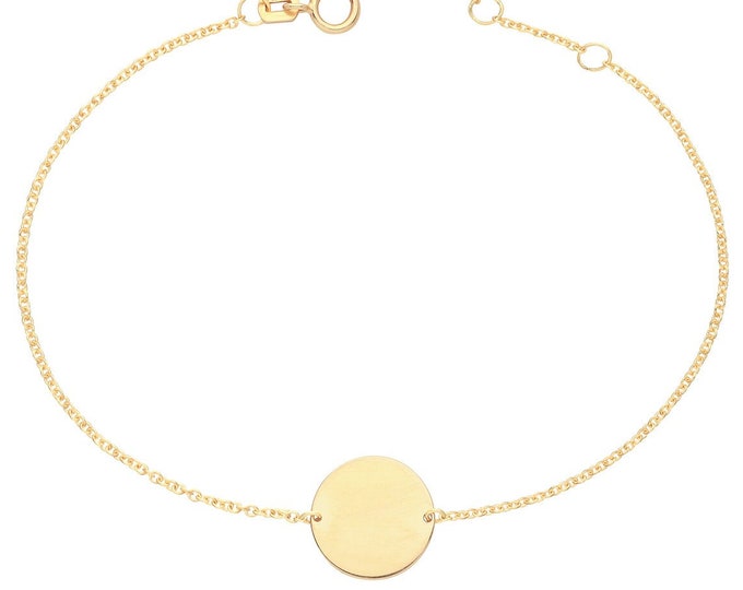 9ct Yellow Gold Circle Disc Tag 7" Lightweight ID Bracelet - Real 9K Gold Hallmarked