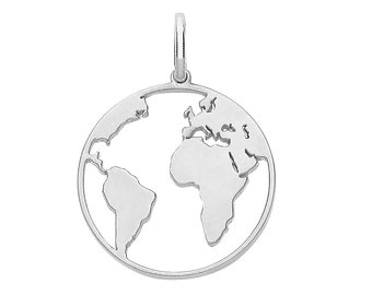 925 Sterling Silver 15mm Diameter World Map Globe Pendant