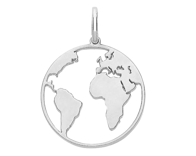 925 Sterling Silver 15mm Diameter World Map Globe Pendant