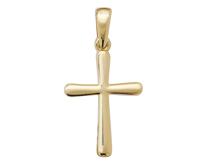 Small Modern 9ct Yellow Gold 1.8cm Plain Polished Cross Charm Pendant - Real 9K Gold