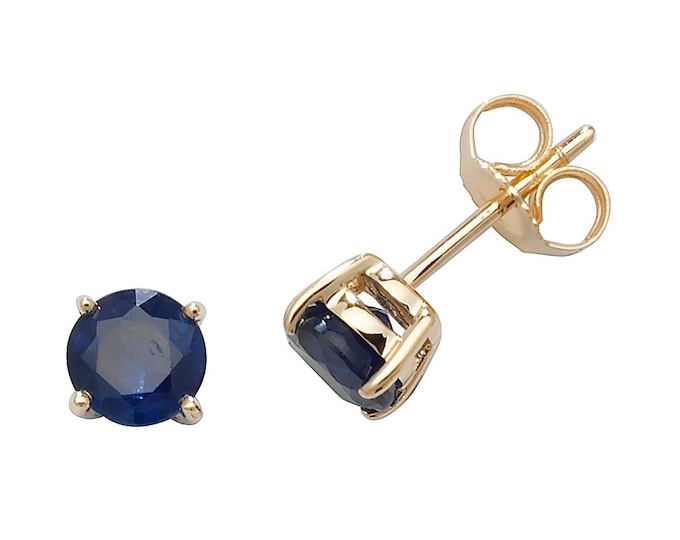 Blue Sapphire 5mm Claw Set Stud Earrings 9K Yellow Gold Real Sapphires