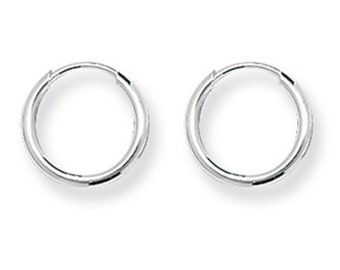 Pair of 925 Sterling Silver 10mm Diameter 1mm Tube Threader Sleeper Hoop Earrings