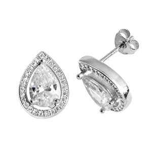 925 Sterling Silver Teardrop Cluster Pear Cut Cz Stud Earrings
