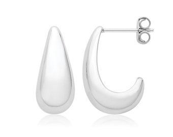 925 Sterling Silver 15x6mm Hollow Dome Stud Earrings Rhodium Plated