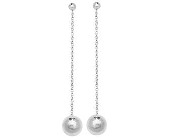Polished Round Bead Balls 5.5cm Chain Drop Earrings 925 Sterling Silver