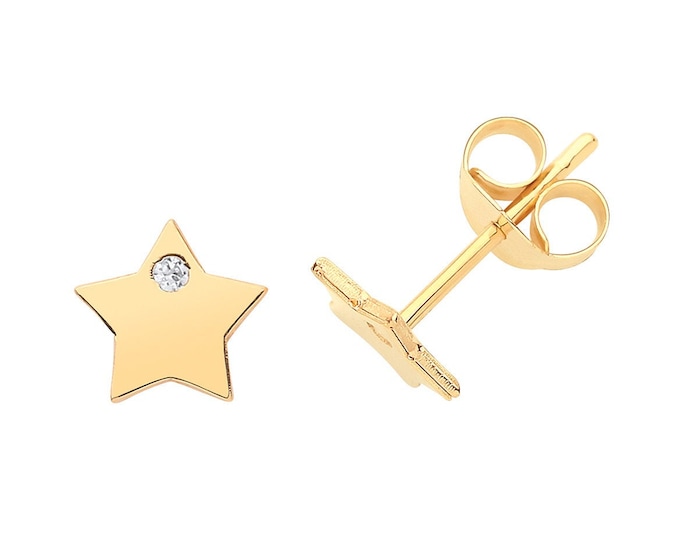 Pair of 9ct Yellow Gold 5mm Flat Star With Cz Stud Earrings- Real 9K Gold