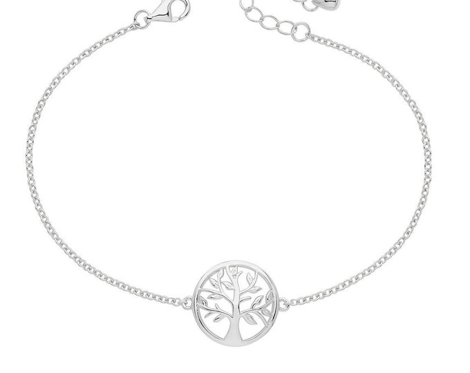 925 Sterling Silver Tree of Life 7" Bracelet Rhodium Plated