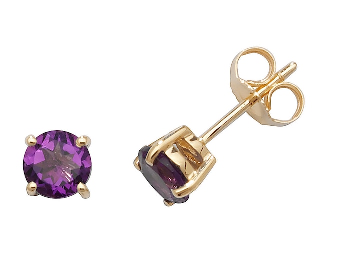 Purple Amethyst 5mm Claw Set Stud Earrings 9K Yellow Gold Real Amethyst