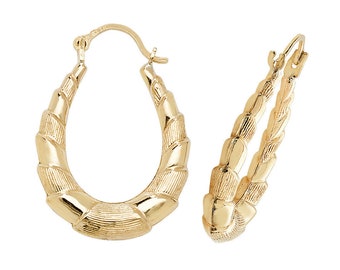 9ct Yellow Gold 18x15mm Hollow Oval Lobster Shrimp Tail Creole Hoop Earrings - Real 9K Gold