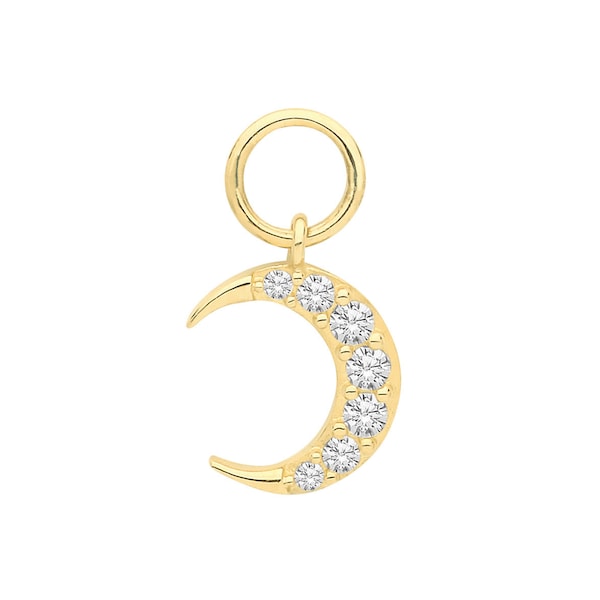 Single 9ct Yellow Gold 10mm Cz Crescent Moon Earring Charm - Hoop NOT included