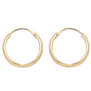 9ct Yellow Gold 12mm Diameter Hinged Threader Sleeper Hoop Earrings - Real 9K Gold