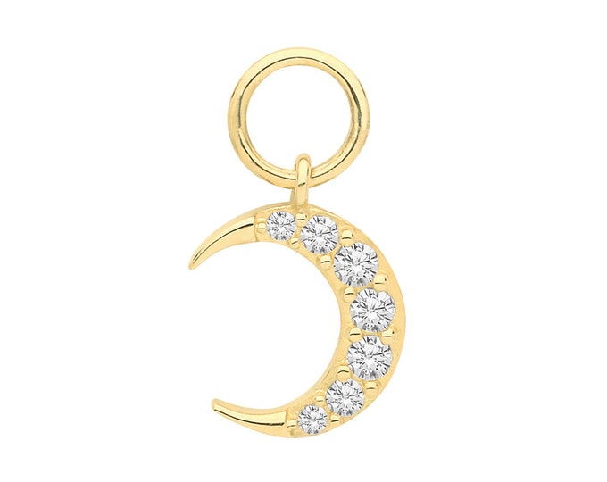 Single 9ct Yellow Gold 10mm Cz Crescent Moon Earring Charm - Hoop NOT included