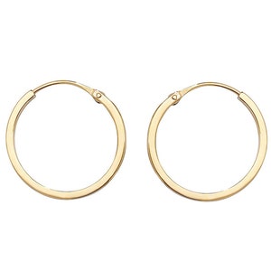 9ct Yellow Gold 12mm Diameter Hinged Threader Sleeper Flat Hoop Earrings - Real 9K Gold