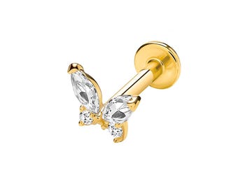 SINGLE 9K Gold Marquise Cz Butterfly Cartilage on 6mm Labret Bar