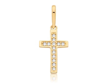 Small 9ct Yellow Gold 1.7cm Cross Charm Pendant Pave Set With Cz Stones - Real 9K Gold