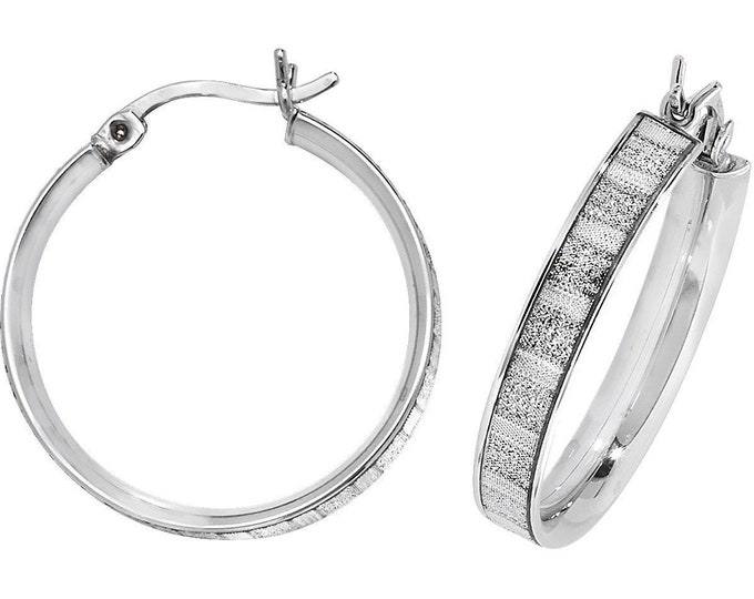 925 Sterling Silver 30mm Sparkly Stardust Striped Hoop Earrings